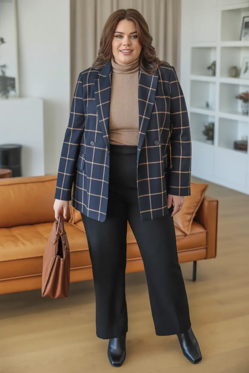 Winter Capsule Wardrobe Plus Size 2025-2026 Check Blazer Outfit