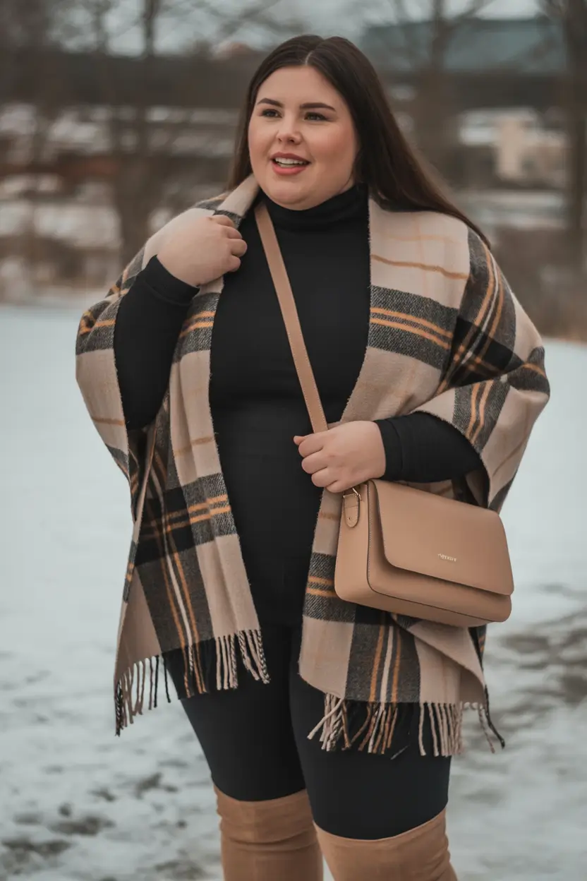 Winter Capsule Wardrobe Plus Size 2025-2026 Plaid Wrap Outfit