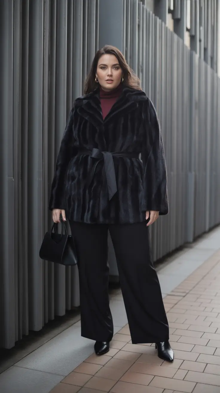 Winter Capsule Wardrobe Plus Size 2025-2026 Black Fur Coat
