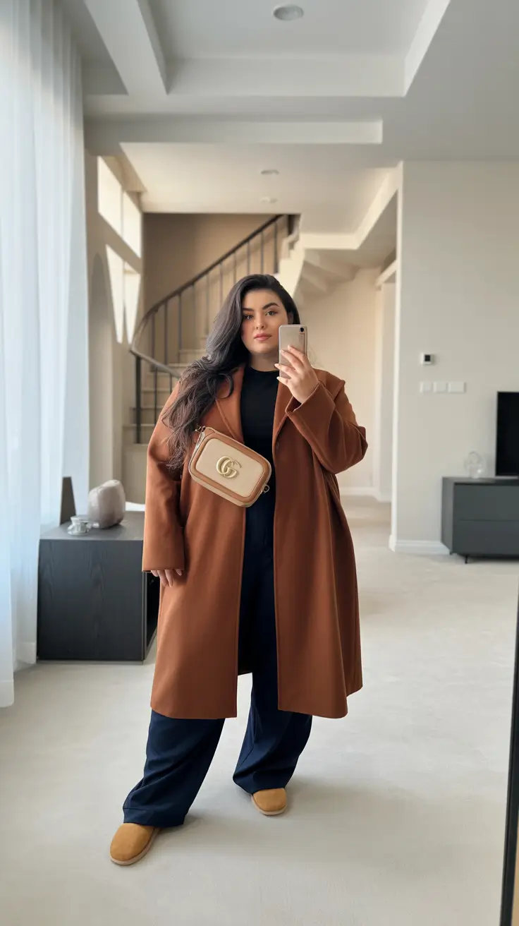 curvy winter outfits plus size Modern Minimalist in Warm Neutrals