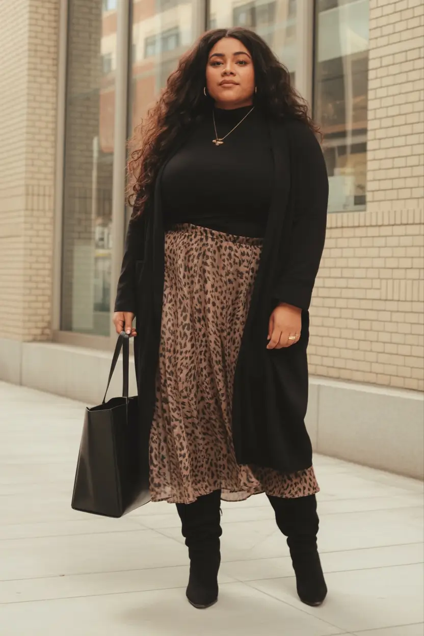 curvy winter outfits plus size Playful Prints with Black Basics