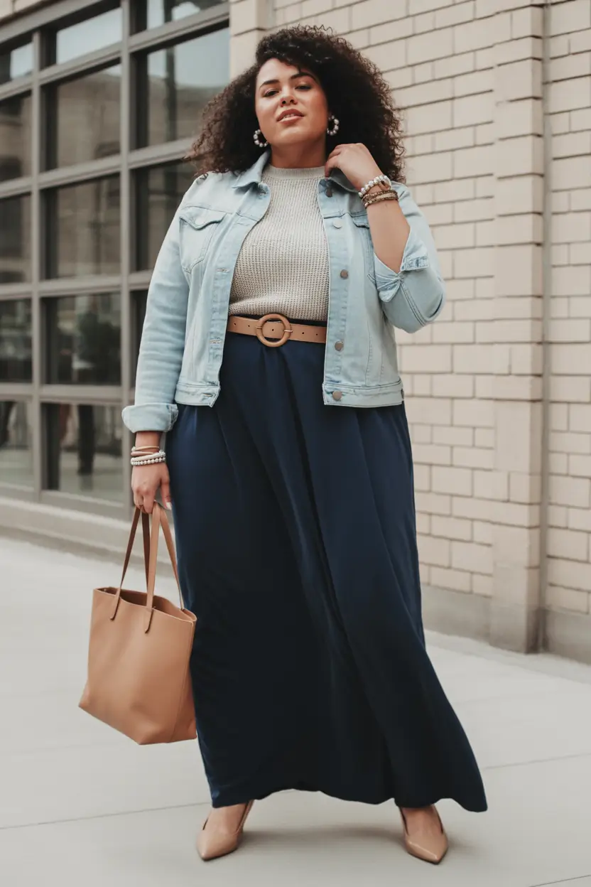 curvy winter outfits plus size Denim on Denim Elegance