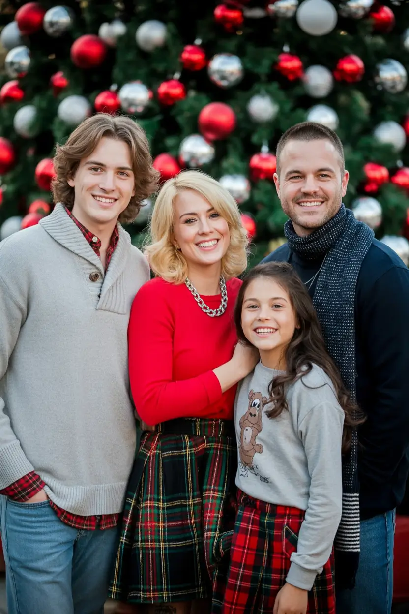 Winter Family Outfits for Photos 2025 2026 Festive Plaid and Red Cheer