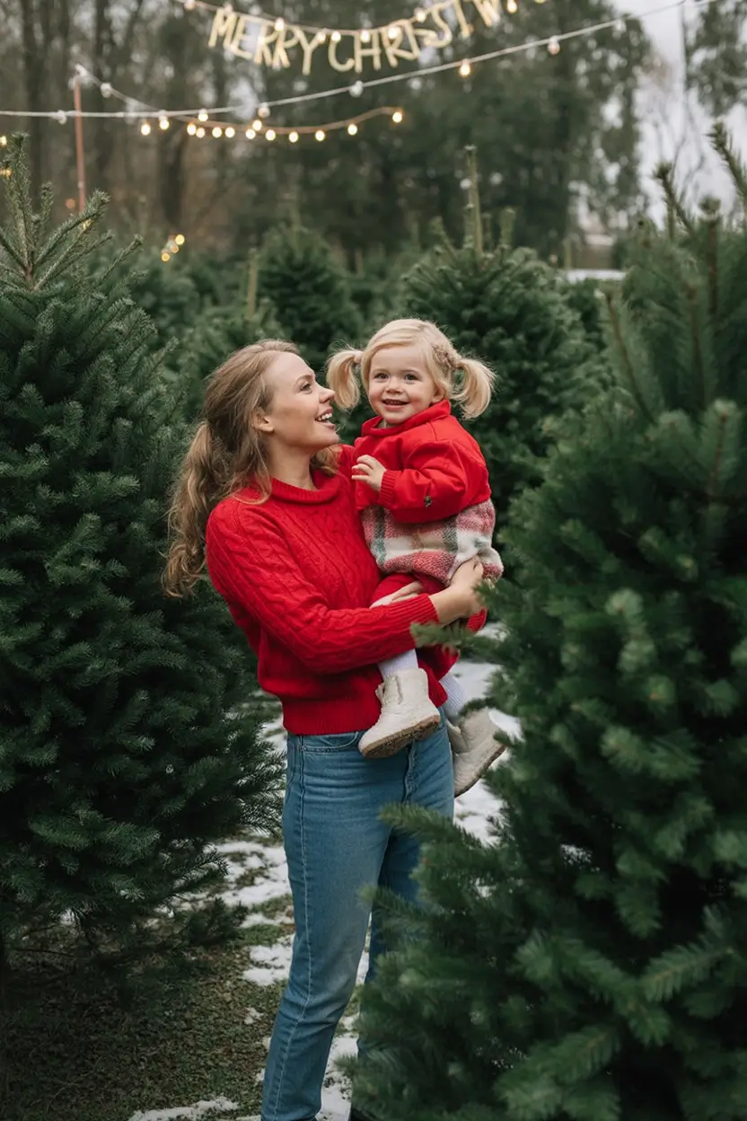 Winter Family Outfits for Photos 2025 2026 Bright Red Knit Simplicity