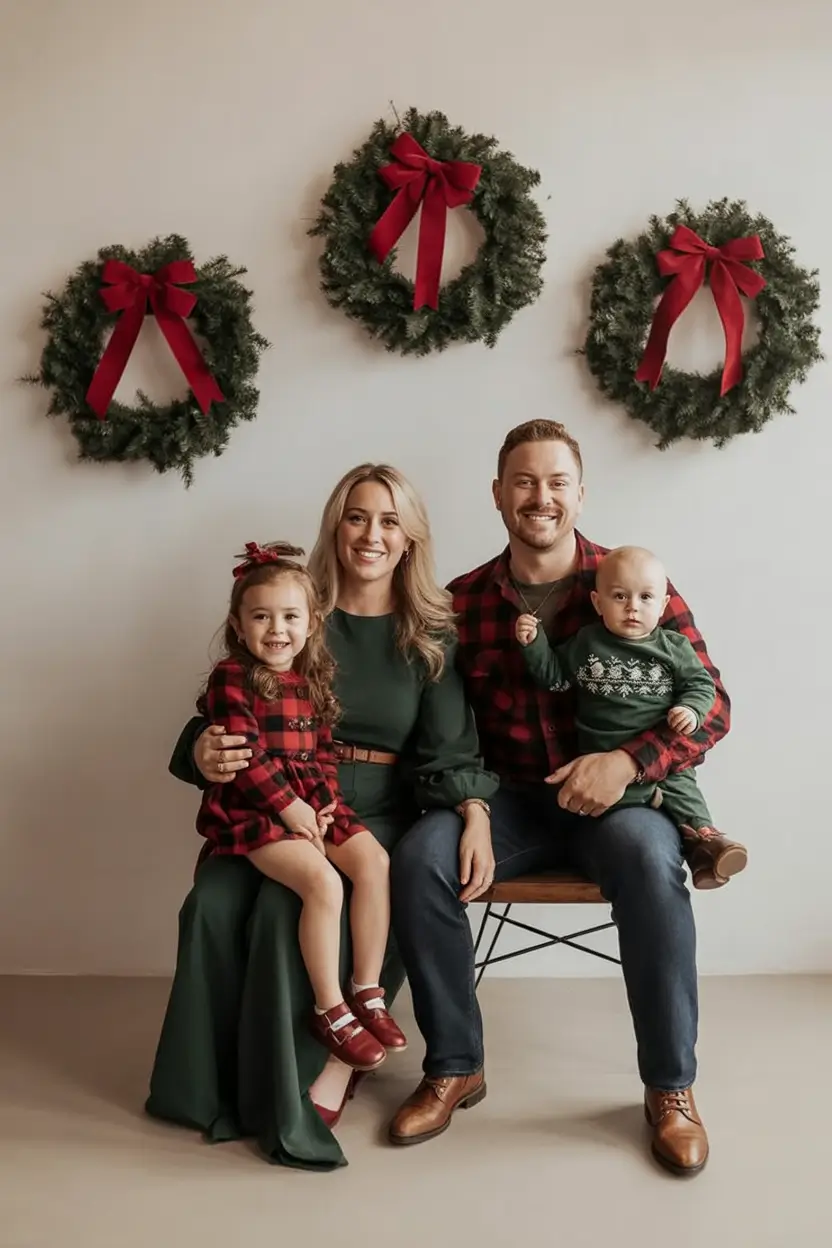 Winter Family Outfits for Photos 2025 2026 Green and Red Harmony