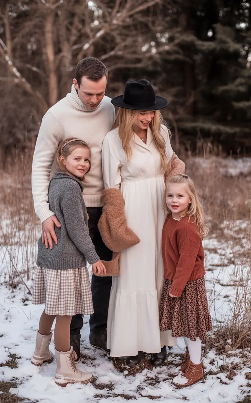 Winter Family Outfits for Photos 2025 2026 Neutral and Cozy in the Woods