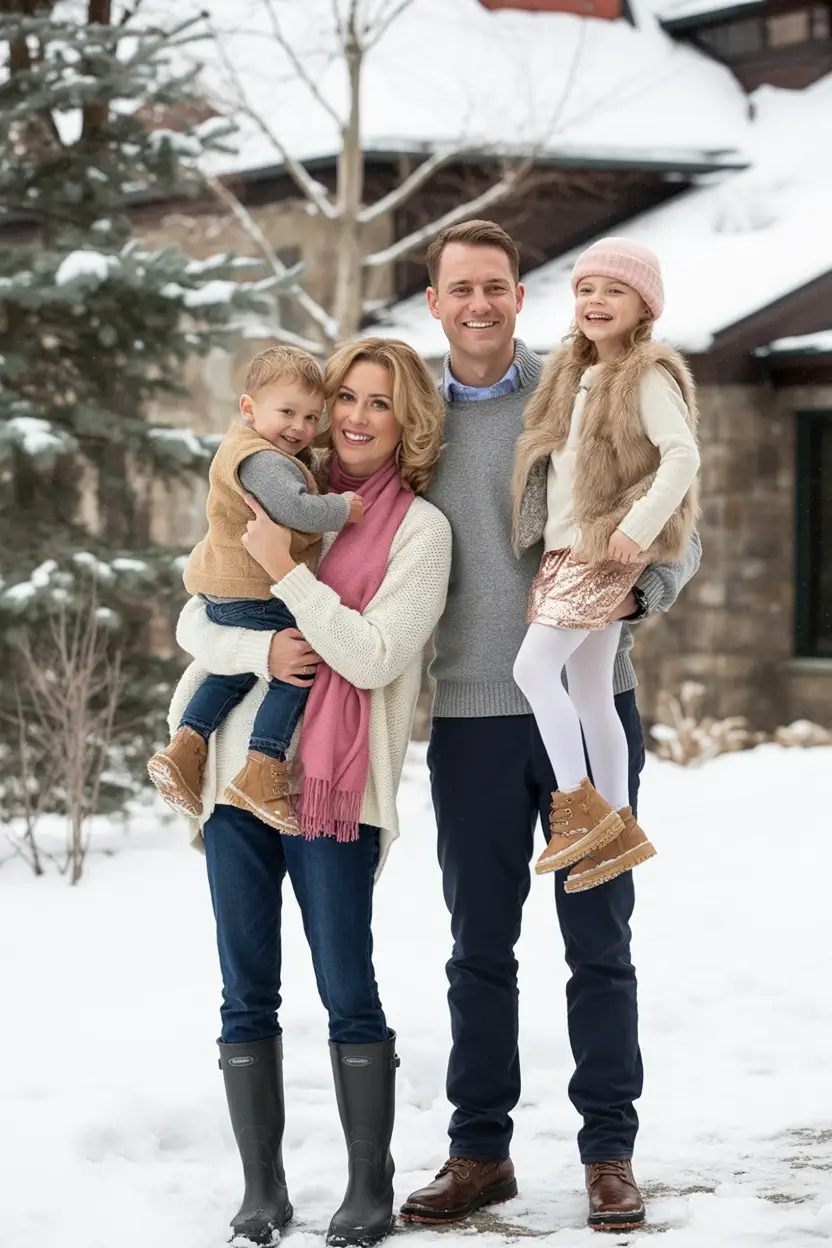 Winter Family Outfits for Photos 2025 2026 Snowy Sparkle with Family Layers