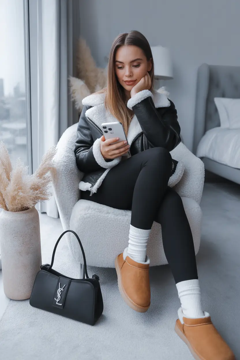 winter fashion outfits casual Cozy Minimalism with Shearling Details