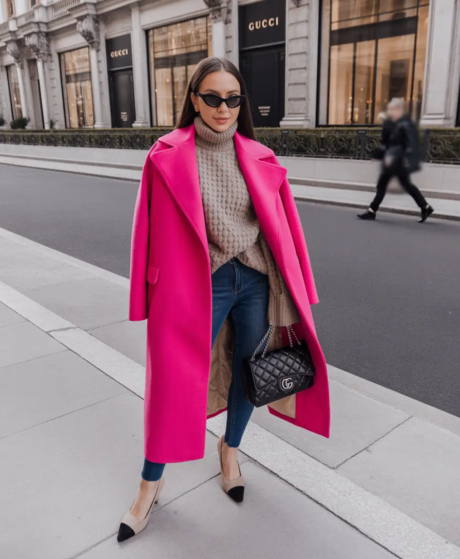 winter fashion outfits dressy classy Bold Pink Statement Coat