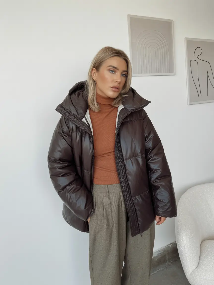 winter fashion outfits casual Polished Puffer with Tailored Trousers