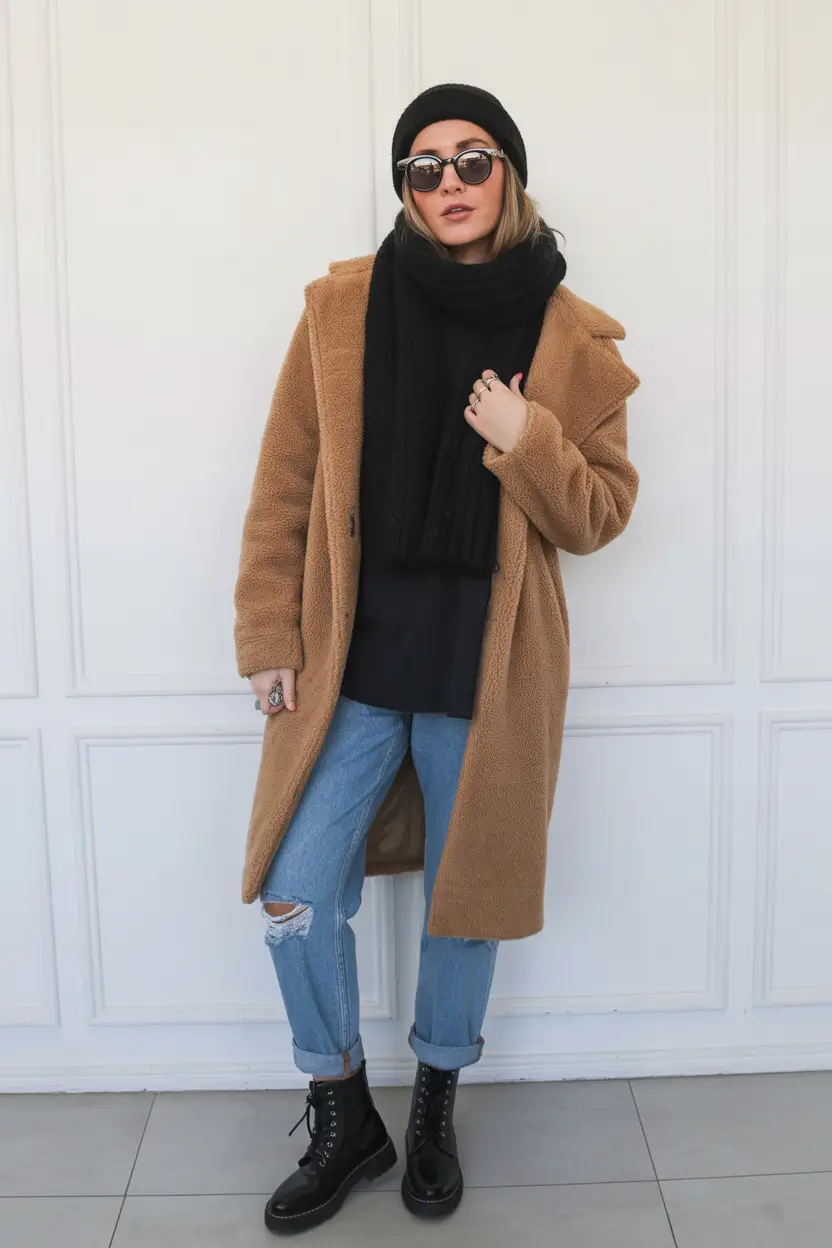 winter fashion outfits casual Teddy Coat Street Style