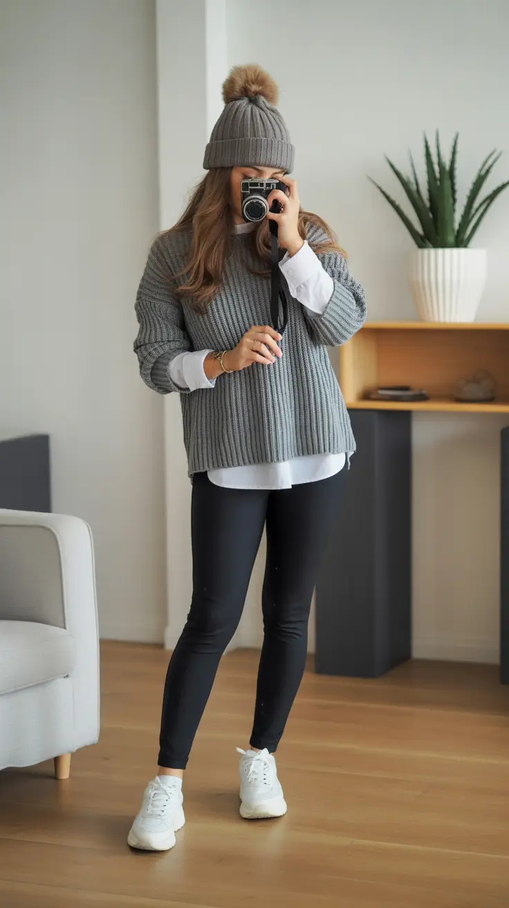winter fashion outfits korean Playful Grey Layers with Sporty Twist