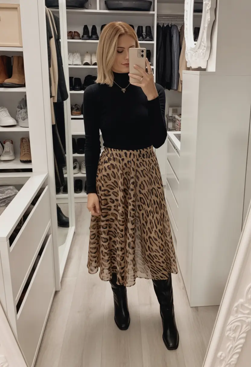 winter fashion outfits classy chic Animal Print Skirt for Statement Days