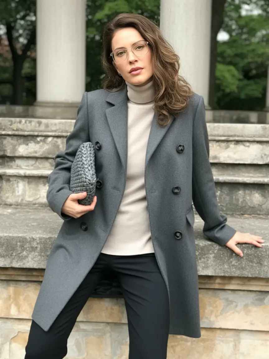 winter office outfits women 2025 Grey Coat with Soft Neutrals