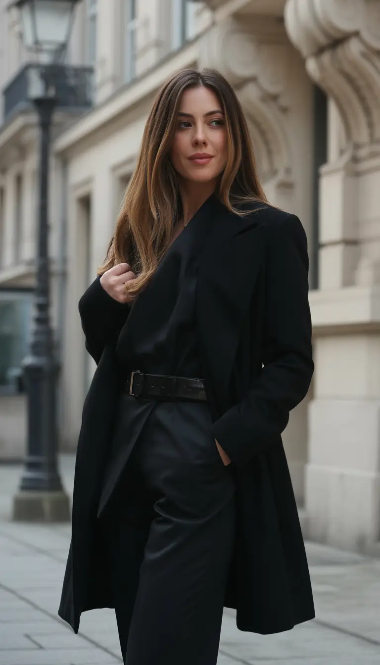 winter office outfits women 2025 All-Black Tailored Elegance