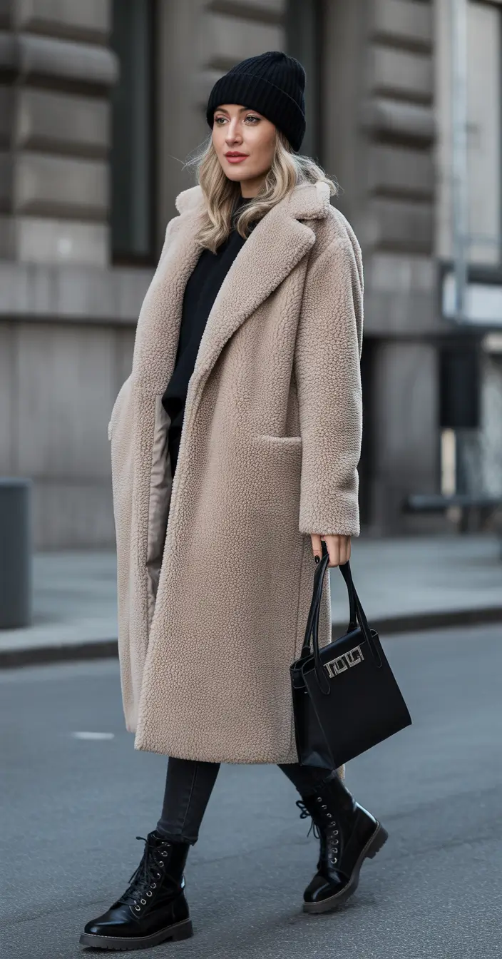 winter outfits aesthetic vintage Teddy Coat Street Style