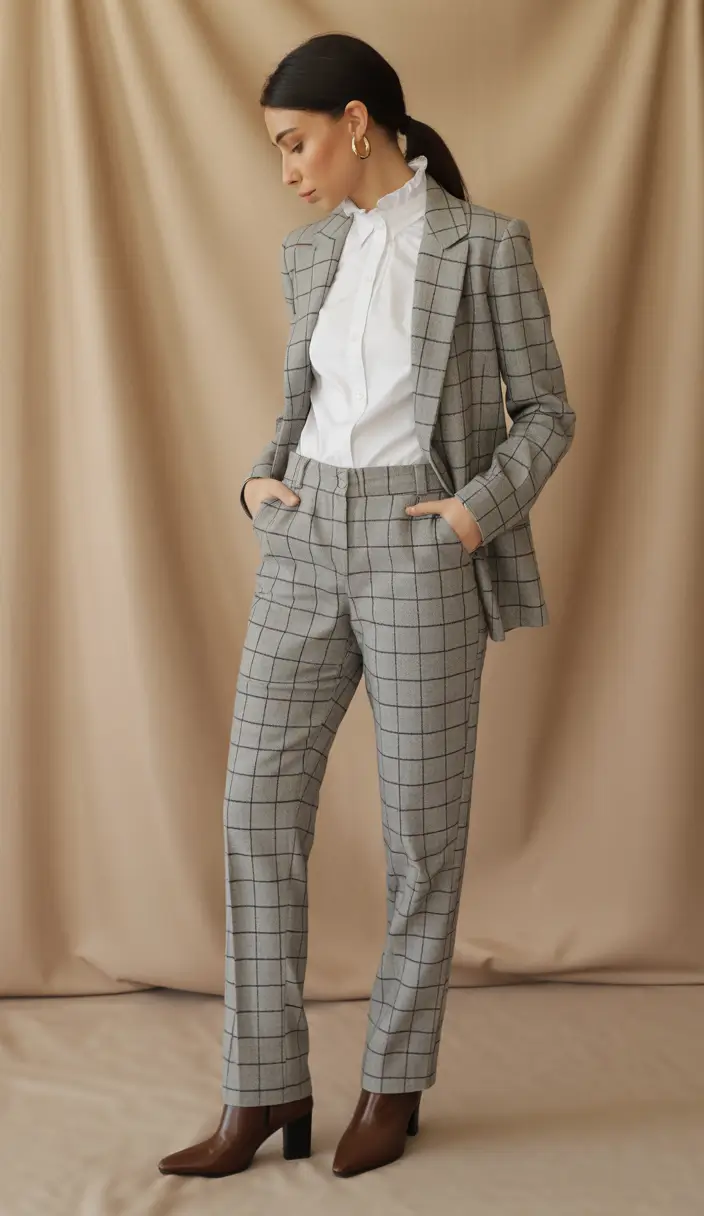 winter outfits aesthetic classy Checked Suit Sharpness