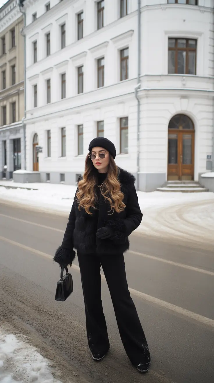 winter outfits cold freezing snow parisian noir