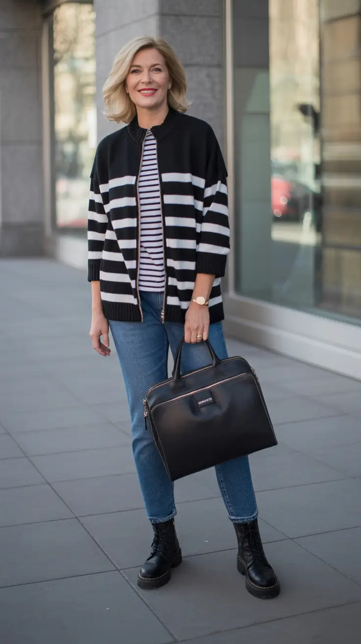 winter outfits for women over 40 ideas 2025 - 2026 Stripes That Feel Both Cute and Classic