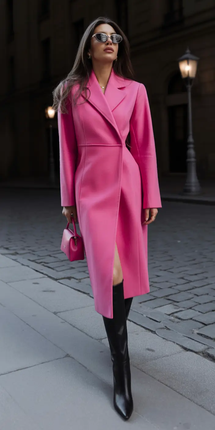 winter outfits inspiration aesthetic Fuchsia Statement Coat