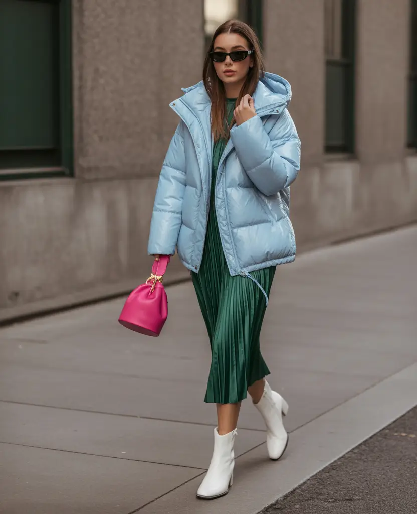 winter outfits inspiration aesthetic Powder Blue and Emerald Mix