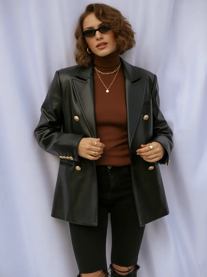 winter outfits inspiration women Leather Blazer Chic