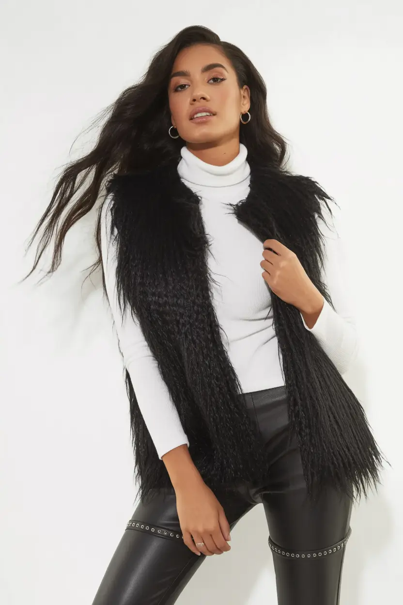 winter outfits inspiration cold Faux Fur Vest Drama