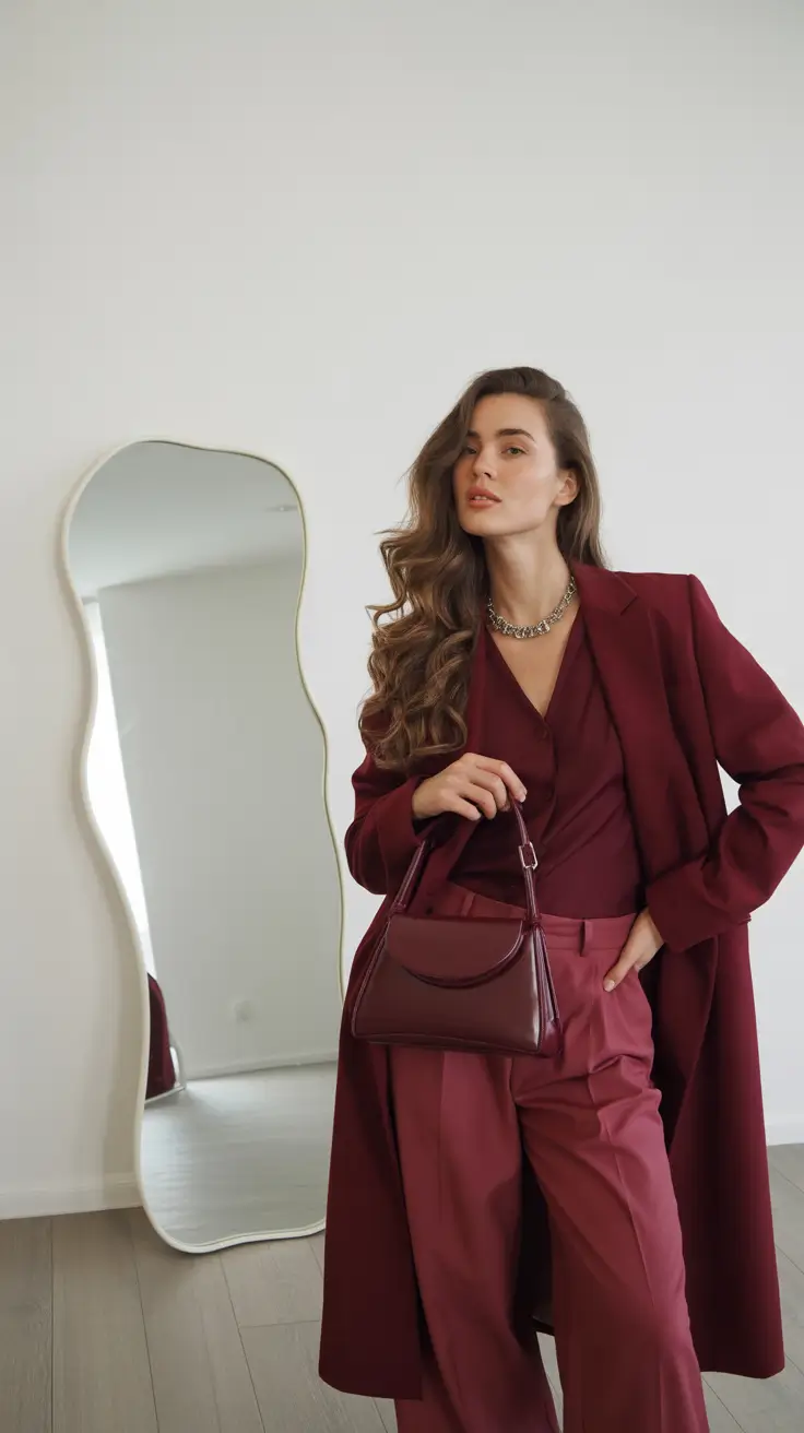 winter outfits inspiration old money Burgundy Monochrome Mood