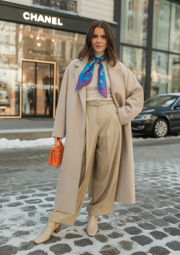winter outfits inspiration aesthetic Beige Layers with Color Pop
