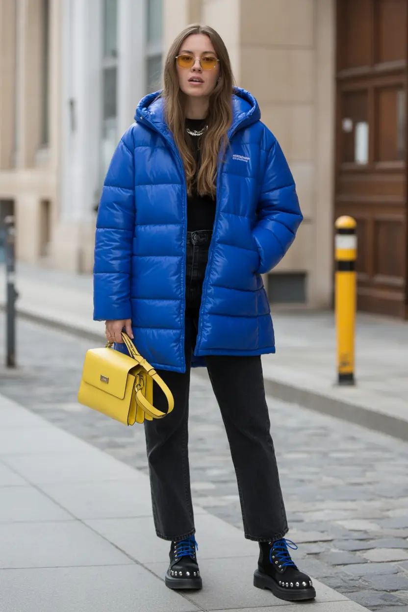 puffer jacket outfit aesthetic Electric Blue Statement