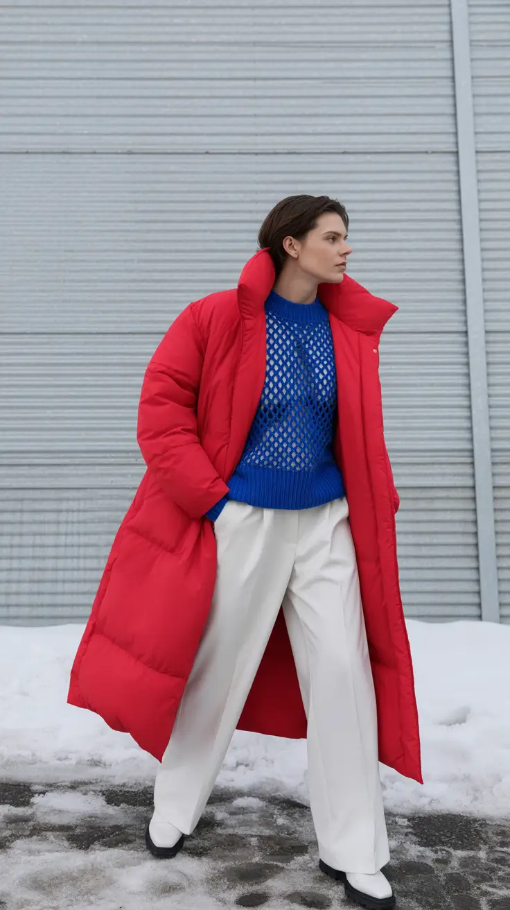 puffer jacket outfit aesthetic Powerful in Red and Blue