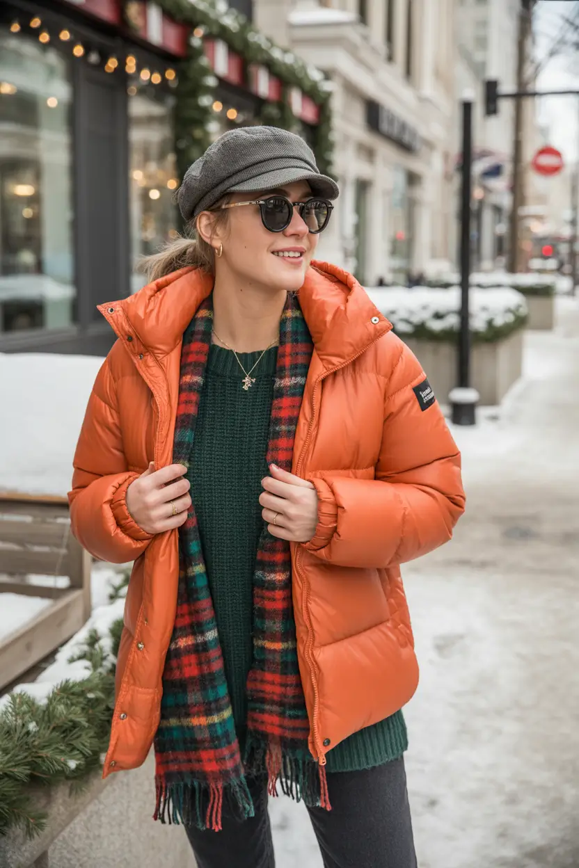 puffer jacket outfit aesthetic Cozy Orange Charm