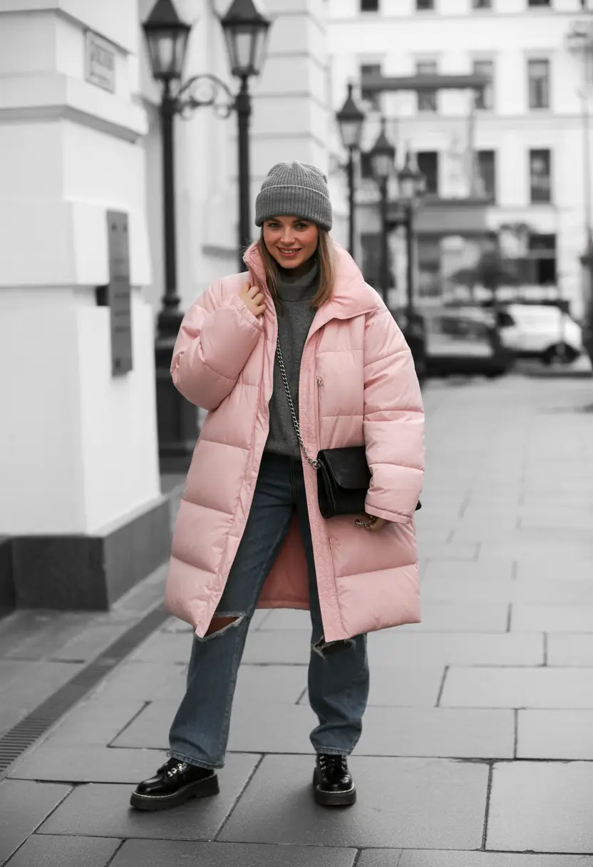 puffer jacket outfit pink Soft Pink Pastel Winter