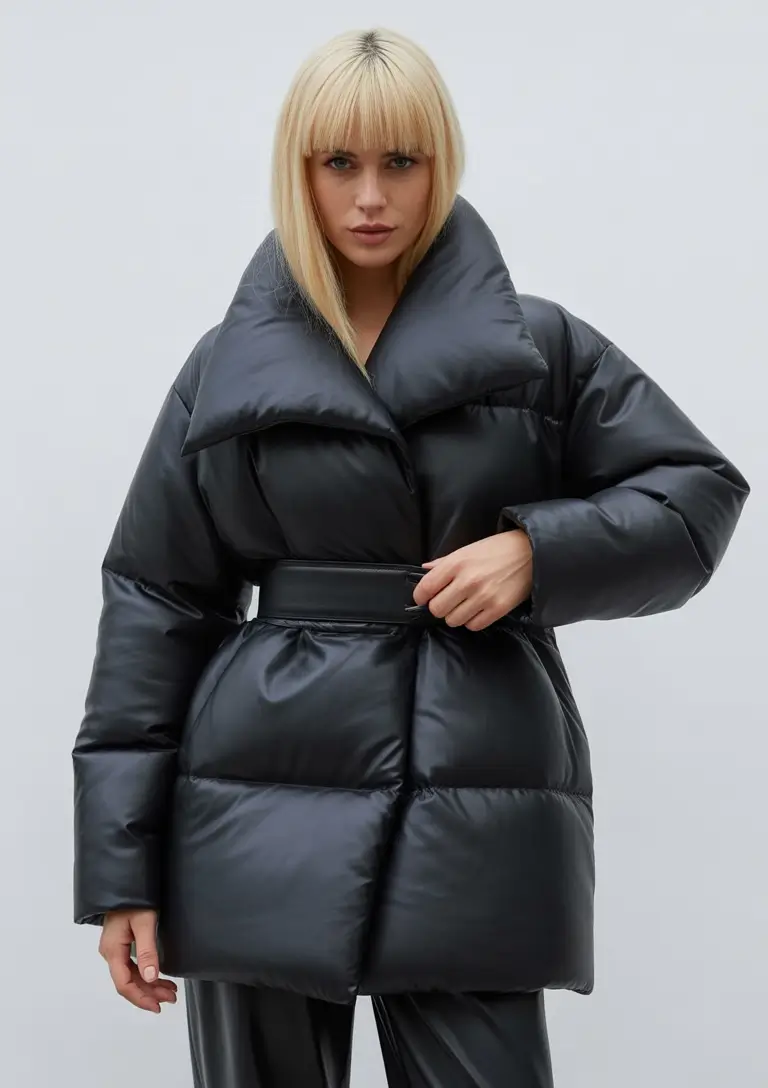 puffer jacket outfit black Belted Black Sophistication