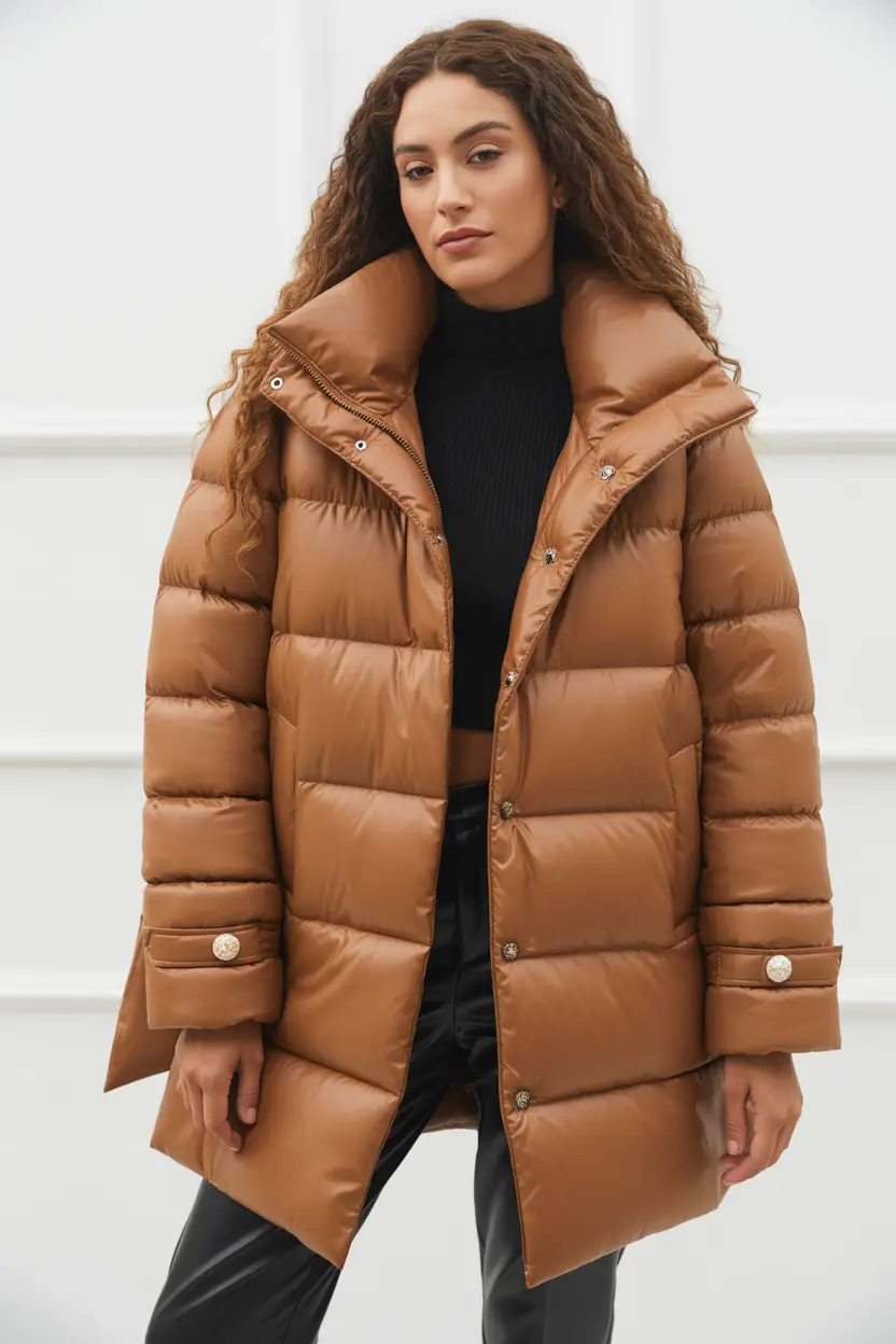 puffer jacket outfit aesthetic Classic Brown Elegance