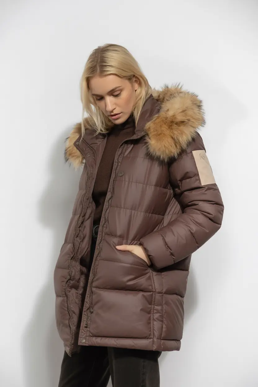 puffer jacket outfit brown Brown Fur-Trimmed Warmth
