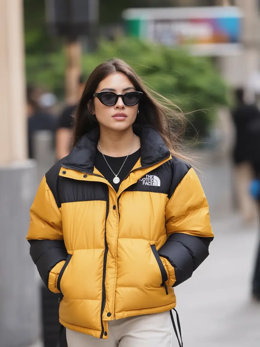 puffer jacket outfit winter style Iconic North Face Revival