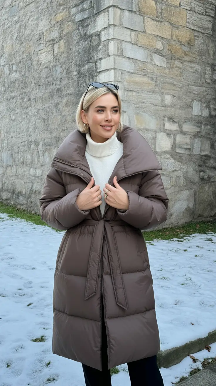 Women Capsule Wardrobe for Winter 2025 2026 Structured Taupe Puffer