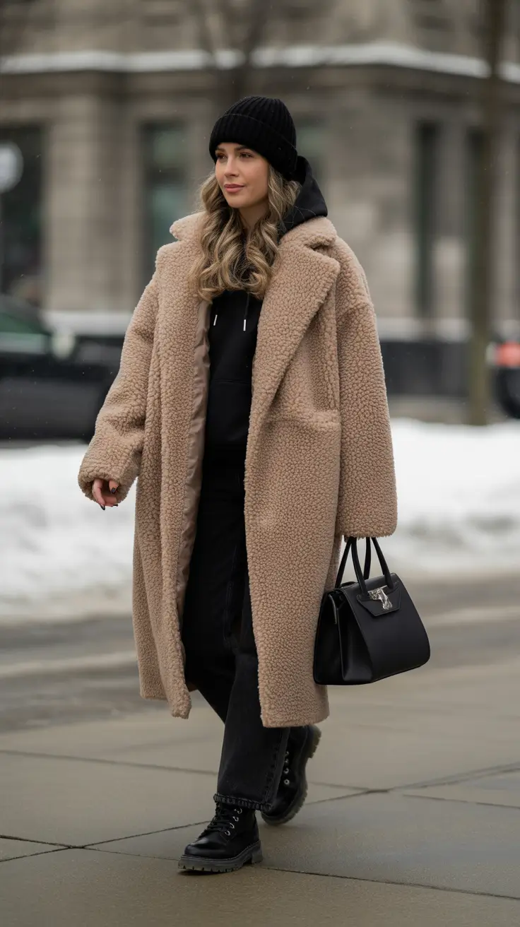 Women Capsule Wardrobe for Winter 2025 2026 Beige Teddy with Street Edge