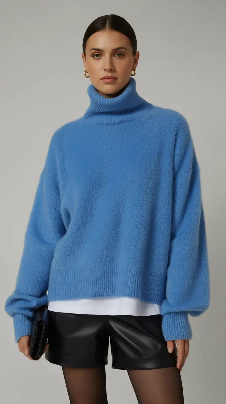 Women Capsule Wardrobe for Winter 2025 2026 Blue Knit and Leather Mix