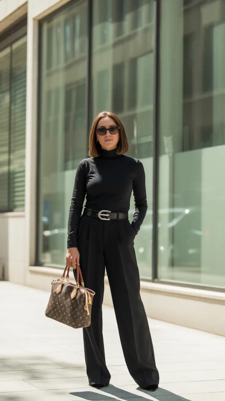 winter work outfits for women 2025 All-Black with Statement Accessories