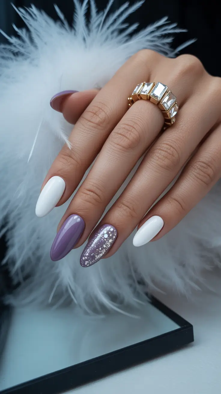 winter acrylic nails designs frosted lavender elegance