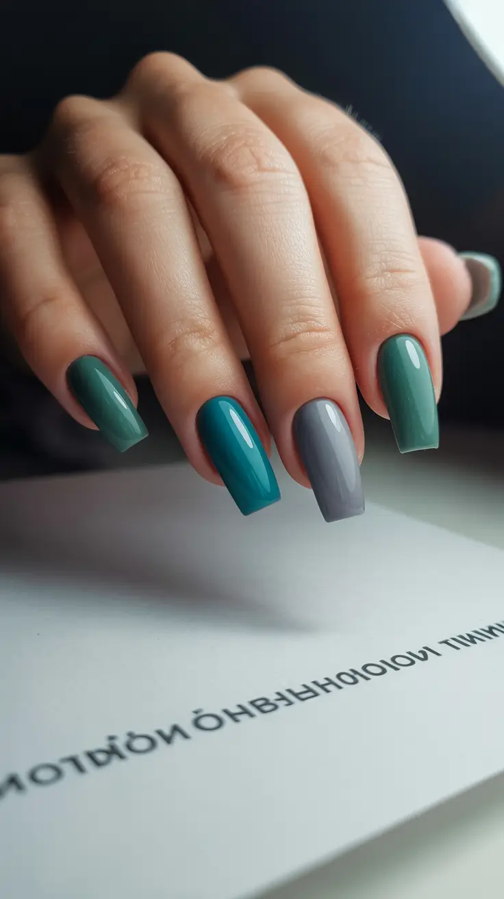 winter acrylic nails blue modern cool tone mix