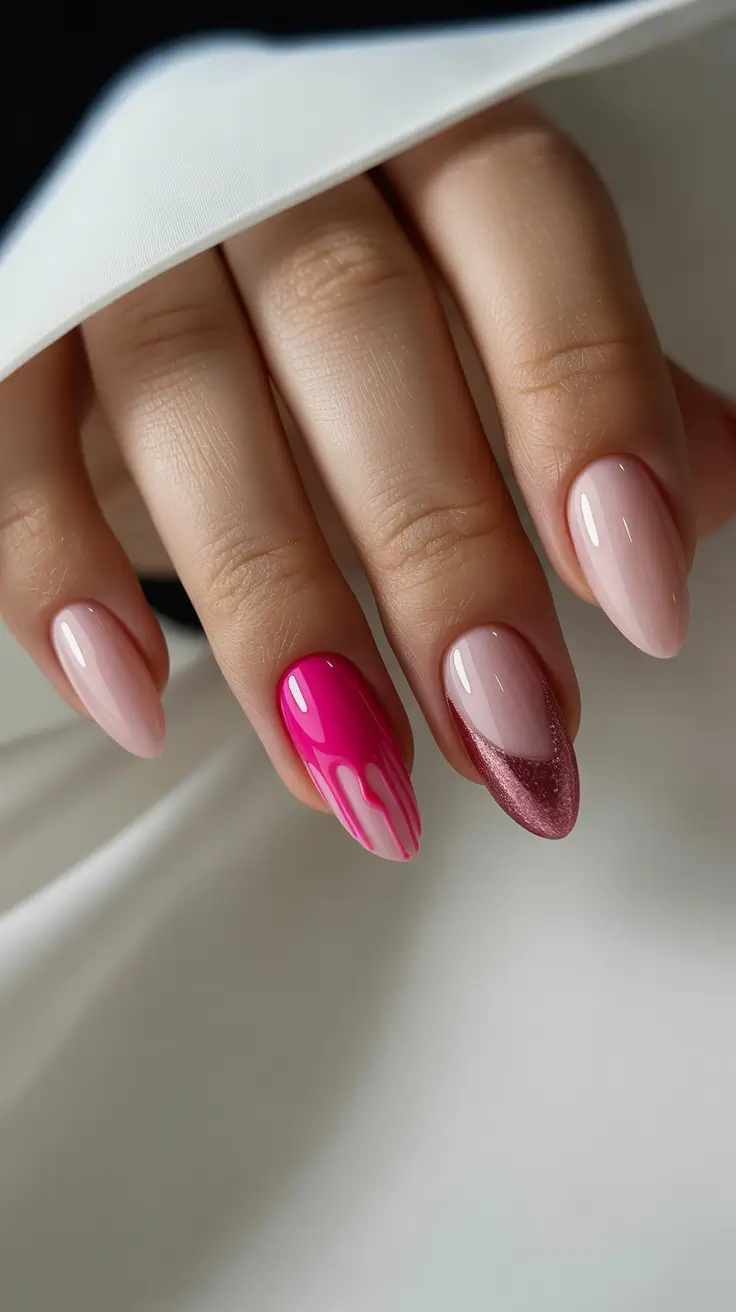 winter acrylic nails pink rosy melted glam
