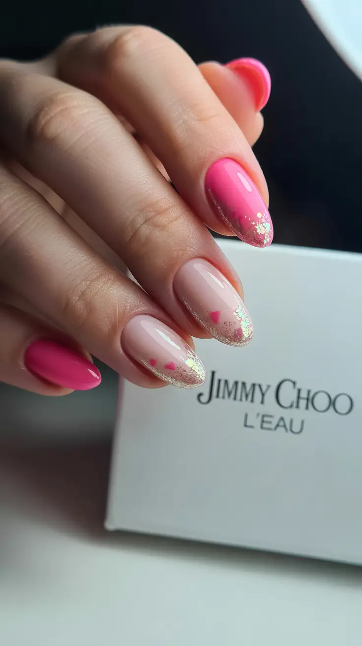 winter acrylic nails pink golden petal kiss