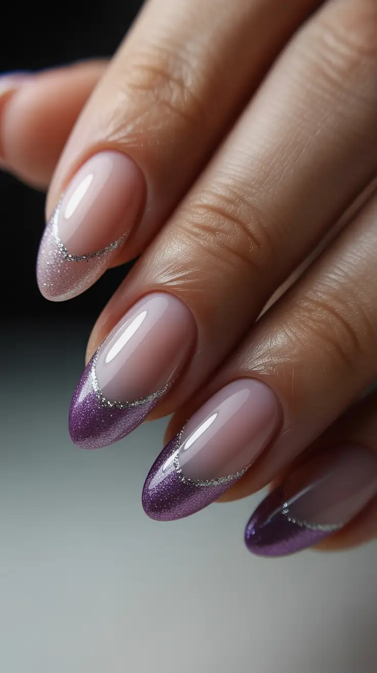 winter acrylic nails french tip amethyst edge