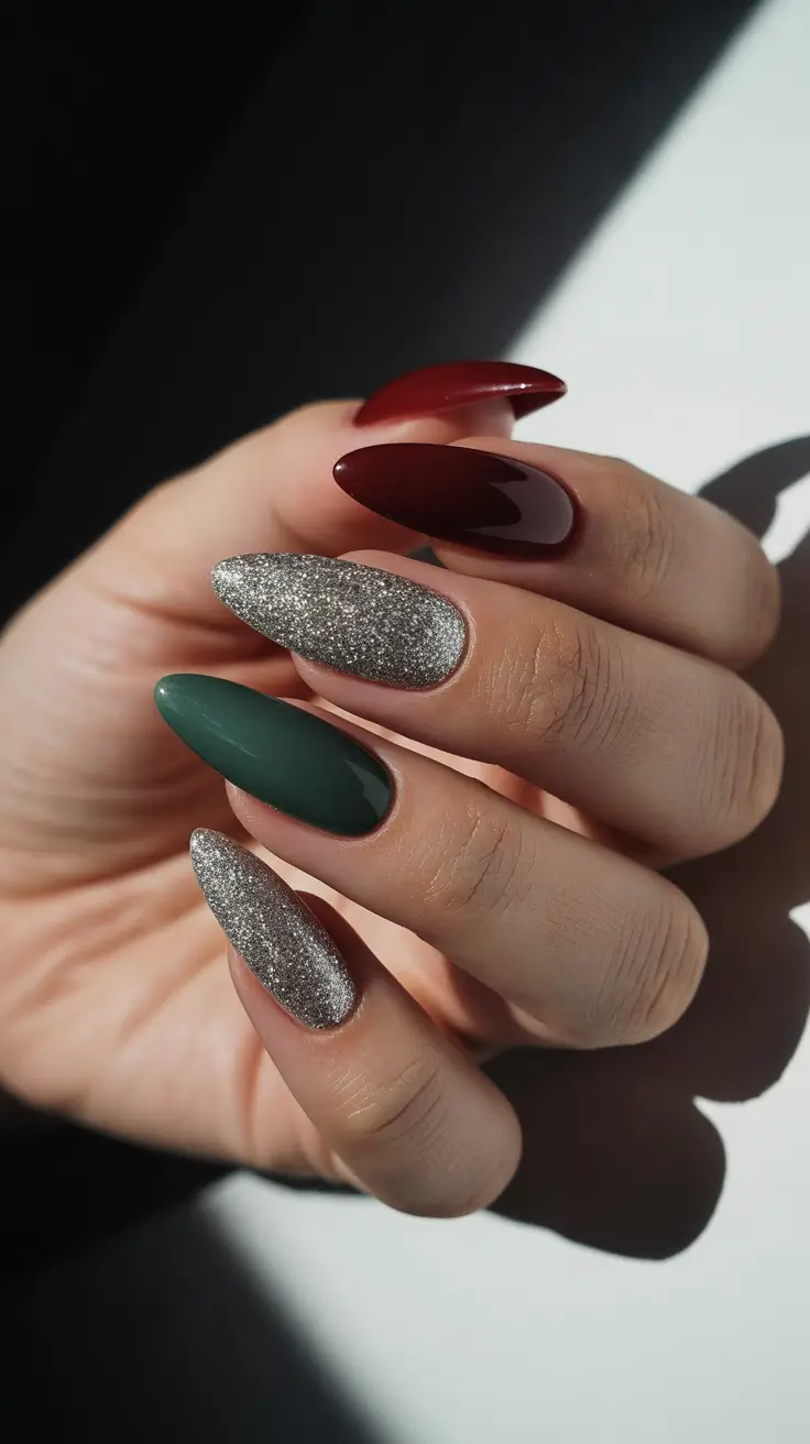 winter acrylic nails red mixed metallic winter drama