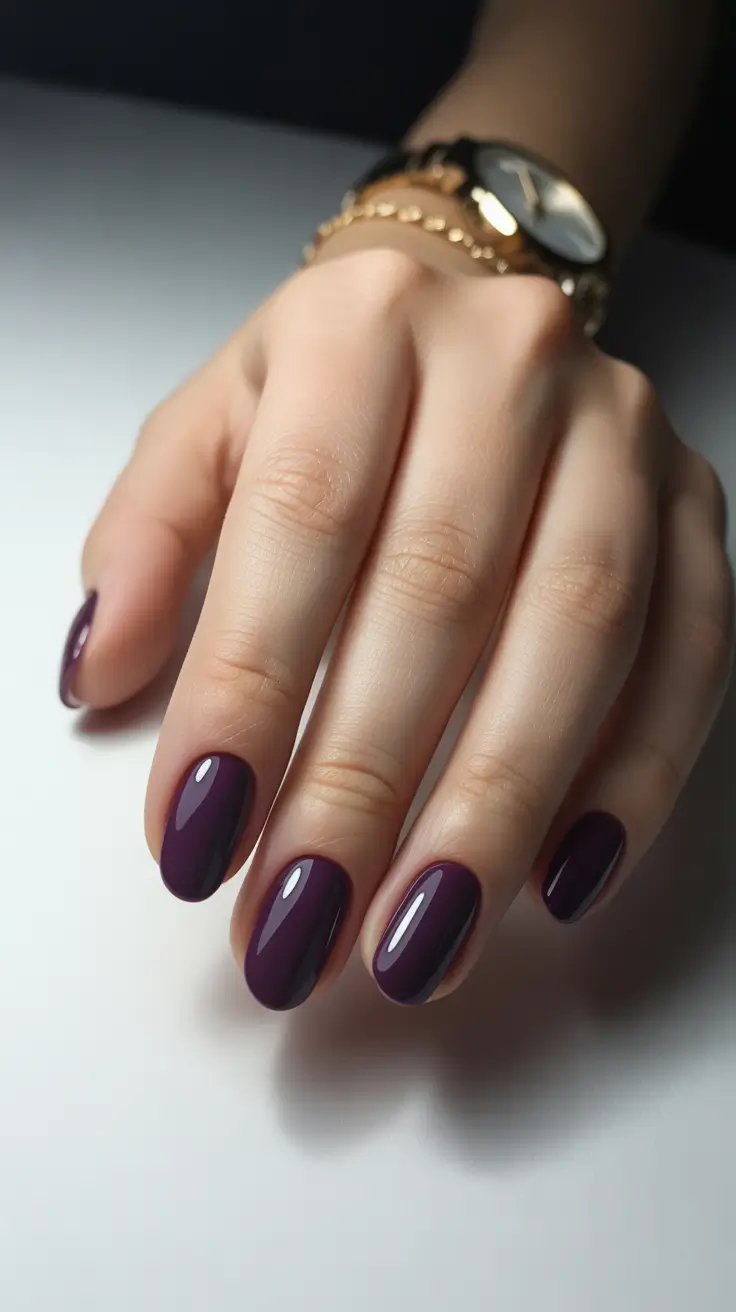 winter acrylic nails dark mulberry minimalism