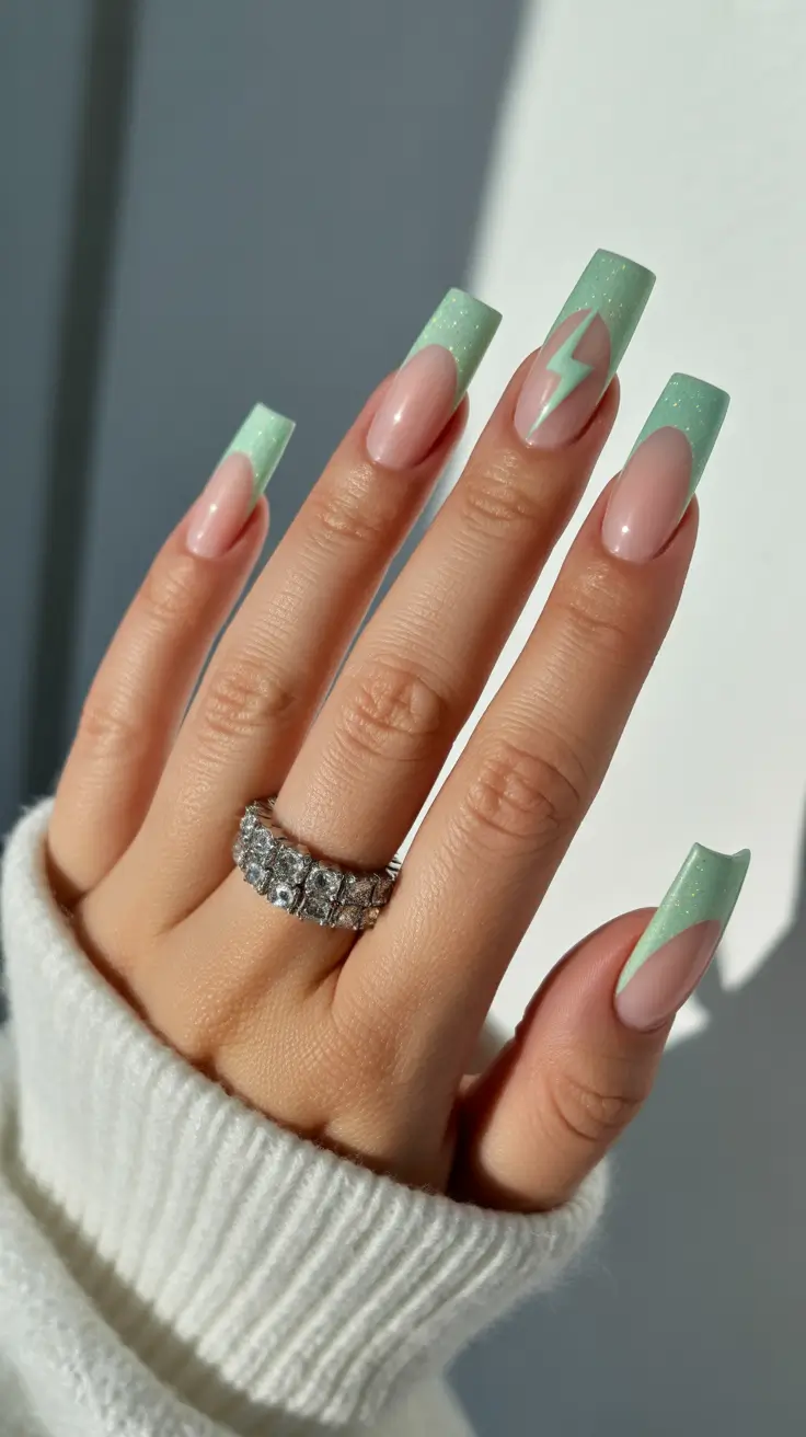 acrylic-nails-and-color-ideas-winter-2025-2026 Mint Bolt