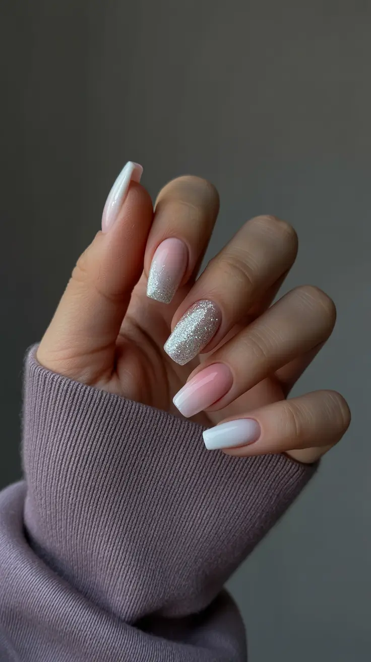 acrylic-nails-and-color-ideas-winter-2025-2026 Snowfall Ombre
